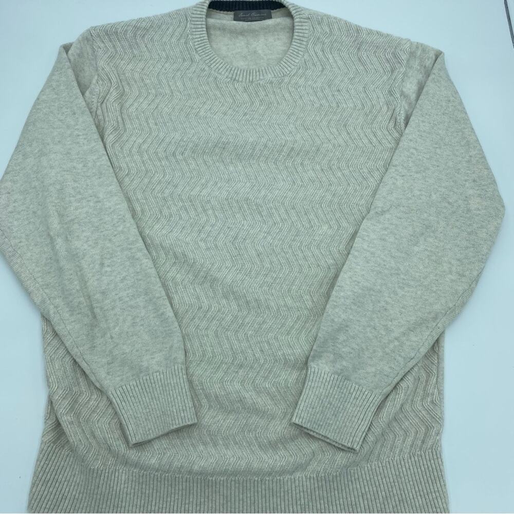 Daniel Cremieux Sweater Pullover Zigzag Knit Supima Cotton Oatmeal Large